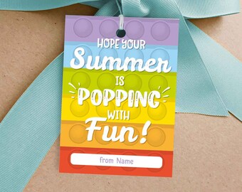 Summer Popping with Fun Tag, End of School Year Gift Label, Teacher Gift for Students or Friends - INSTANT DOWNLOAD - Printable Editable PDF