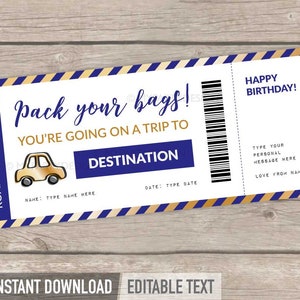 Voucher de viagem, modelo de cartão de embarque para impressão, presente surpresa de aniversário, férias, férias, bilhete de viagem - DOWNLOAD INSTANTÂNEO - PDF editável