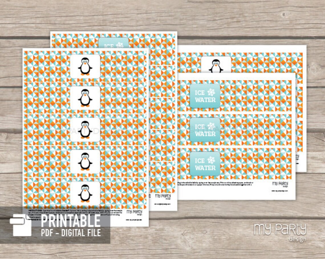 Penguin Bottle Labels Winter Birthday Party Decorations | Etsy