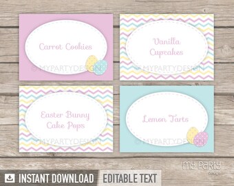 Easter Party - Food Labels - Place Cards - INSTANT DOWNLOAD - Printable PDF with Editable Text