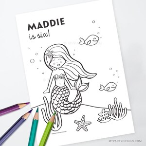 Página para colorear de fiesta de sirena, actividad de fiesta de sirena, imprimibles de sirena - DESCARGA INSTANTE - PDF imprimible con texto editable