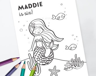 Pagina da colorare Festa Sirena, Attività Festa Sirena, Stampabili Sirena - DOWNLOAD IMMEDIATO - PDF stampabile con testo modificabile