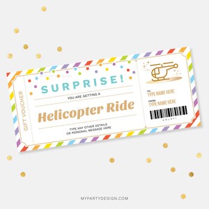 Modelo de vale-presente para passeio de helicóptero surpresa, vale-presente para experiência de passeio de helicóptero - DOWNLOAD INSTANTÂNEO - PDF editável para impressão