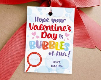 Bubbles of Fun Valentine's Day Tag, Kids Bubble Wand Valentine Card, Bubble Wand Tube Gift Label - INSTANT DOWNLOAD - Printable Editable PDF
