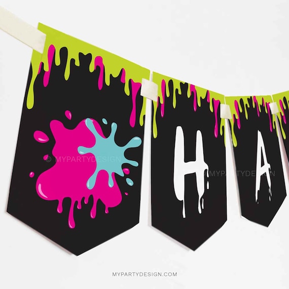 Slime Birthday Banner, Slime Party Decorations, Slime Happy Birthday Bunting - INSTANT DOWNLOAD - Printable PDF with Editable Text