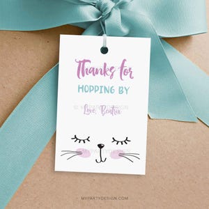 Bunny Thank You Tag, Bunny Birthday Decorations, Party Favor Tags, Easter Bunny (A) - INSTANT DOWNLOAD - Printable PDF with Editable Text