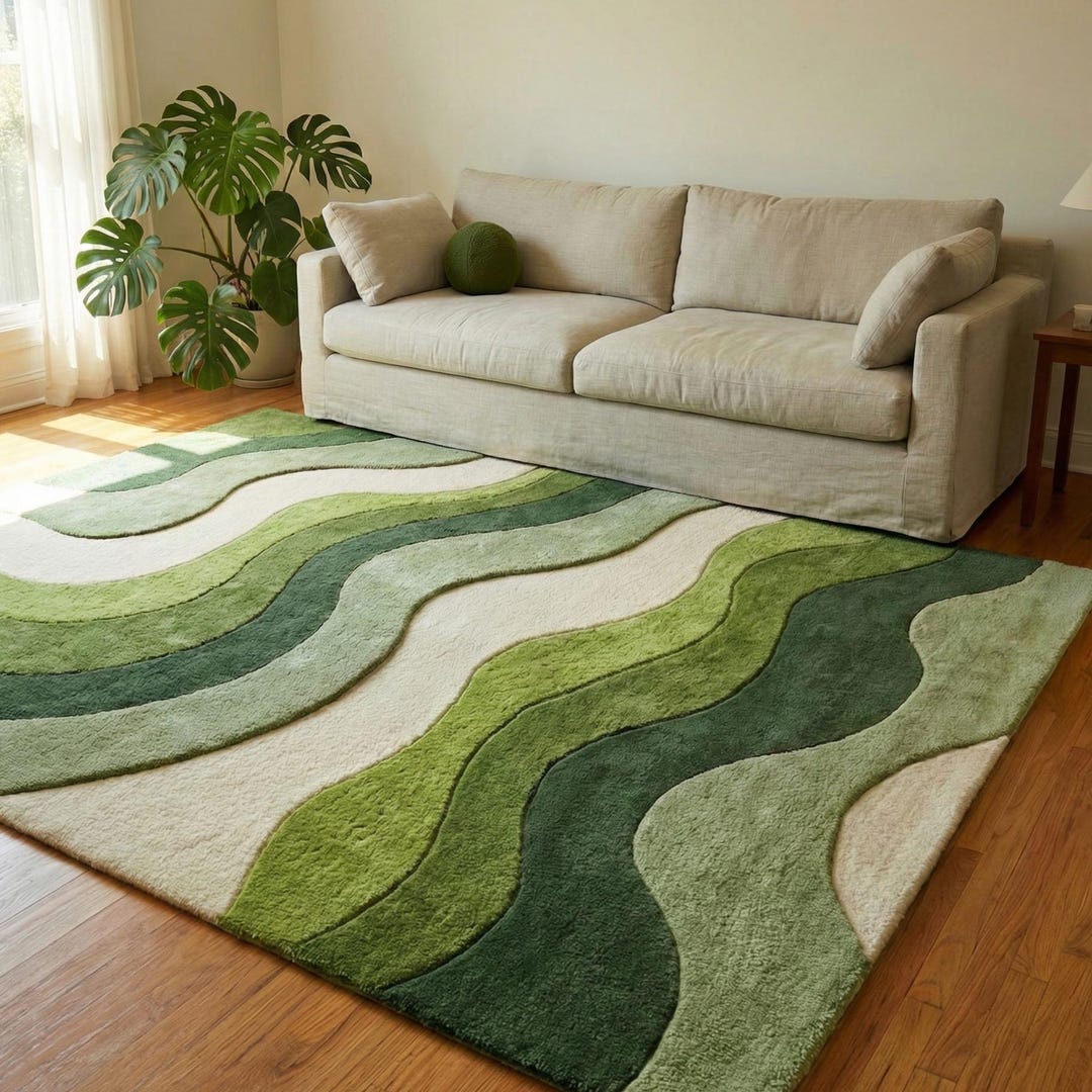 Landscape Rug Tuft Wave Pattern Moss Rug: Green Landscape Tufted Carpet Teppich - Etsy