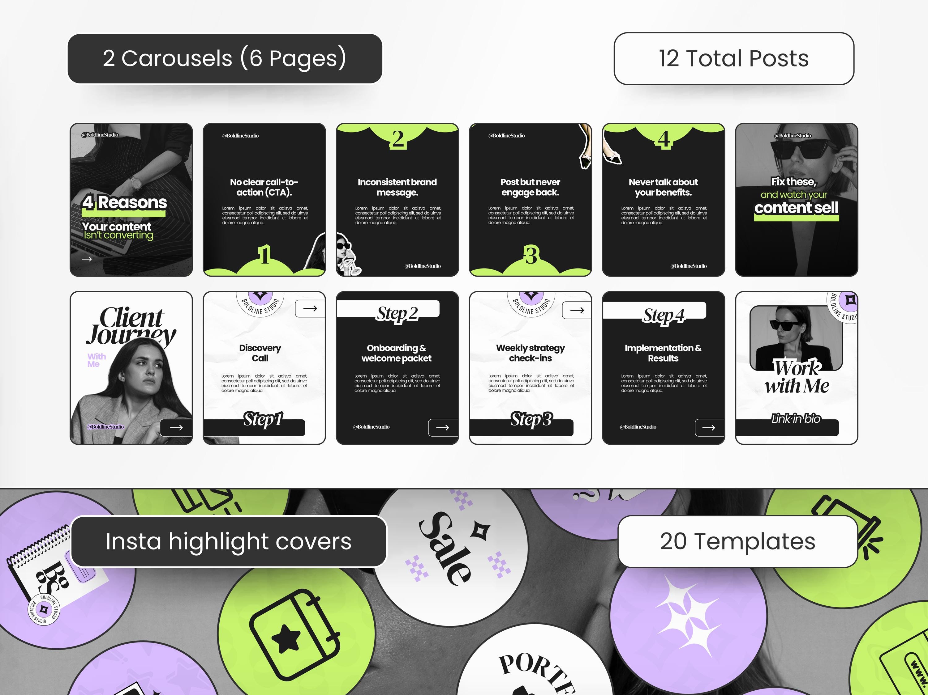 Canva Instagram Template Bundle : Carousel Feed Story Social Media IG ...
