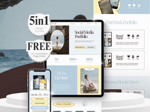 Canva Website, Link in Bio Template : UGC portfolio, Social Media Manager, Digital Download SS