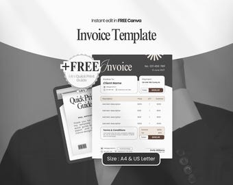 Plantilla de factura de Canva: Formulario de facturación empresarial minimalista y elegante, tamaño A4/Carta (descarga digital)