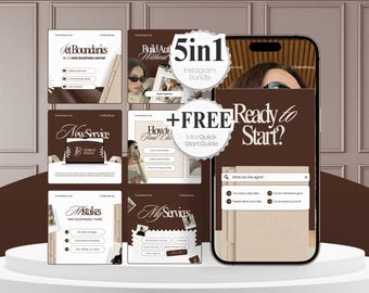 Paquete de plantillas de Instagram de Canva: Elegante kit para redes sociales en marrón, inspirado en Pinterest, descarga digital TB