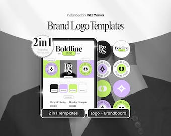 Plantilla de logotipo de marca de Canva: diseño de logotipo prediseñado, tablero de identidad de marca, descarga digital BS