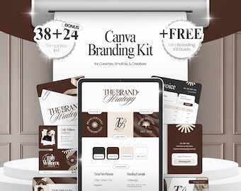 Plantilla de kit de marca de Canva: Guía de identidad de marca elegante, paquete de logotipos editables, descarga digital TB