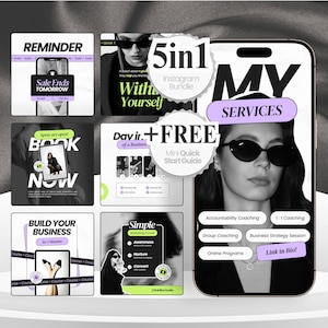 Coaching Instagram Template Canva : Bold Social Media Kit, Neon Green Purple, Digital Download BS