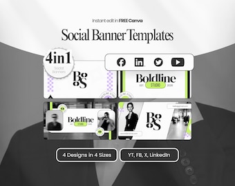 Plantilla de banner para redes sociales de Canva: portada para Facebook, YouTube, Twitter, LinkedIn, descarga digital editable