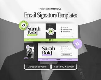 Plantilla de firma de correo electrónico de Canva: Diseño de correo electrónico empresarial profesional editable, descarga digital