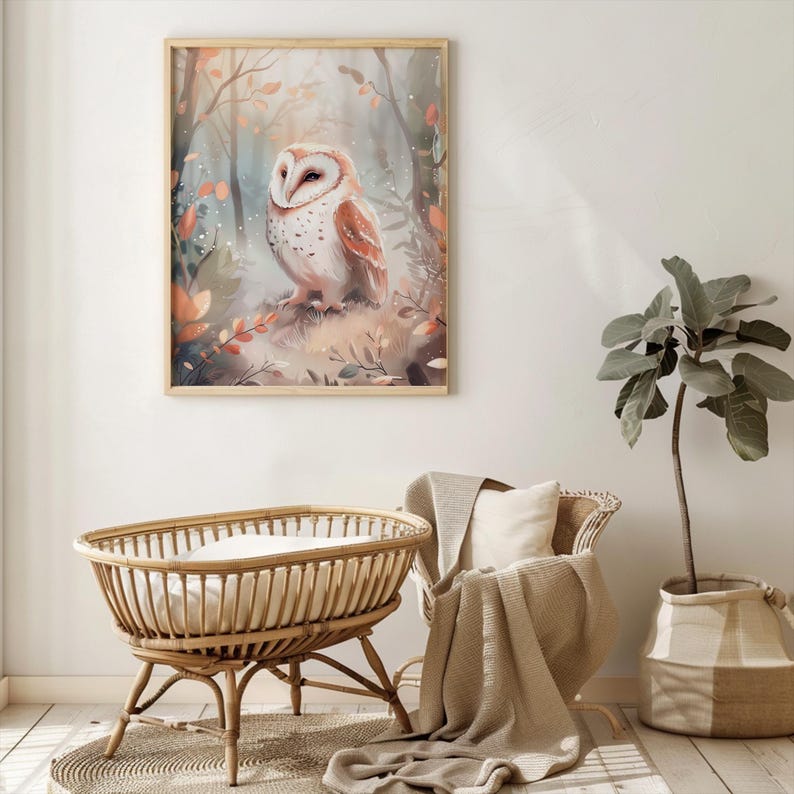 Woodland Owl Nursery Art – Barn Owl Forest Print (digital Download) - Etsy