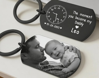 Porte-clés photo personnalisé pour papa, mari, porte-clés Le moment où vous êtes devenu mon papa, nouveau souvenir papa, 1er cadeau de fête des pères, porte-clés pour papa