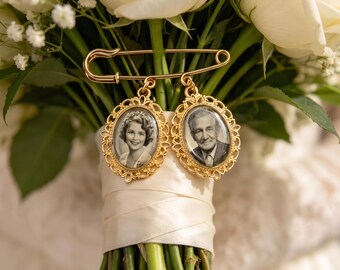 Personalization Wedding Memorial Photo Brooch, Custom Bridal Bouquet Photos Charm, Wedding Keepsake Pin, Groom Wedding Memorial Gifts
