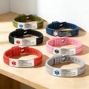 Personalized Medical Bracelet, Custom Silicone Waterproof Sport Bracelet, Emergency Sport Alert ID Bracelet, Medical Jewelry for Men/Women