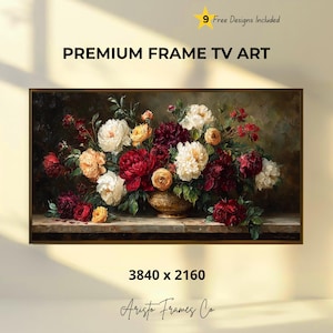 Ruby Peony Samsung Frame TV Art, dunkles Blumenstillleben, Impasto Gemälde Digitaler Download