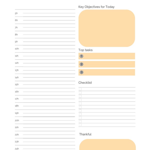 Daily Planner Printable 24 Hours, Daily To-Do List for Work, Daily Schedule, Everyday Schedule, Personal Planner,Schedule Organizer