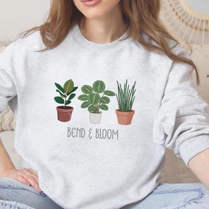 Potted Houseplant Sweatshirt, Botanical Gardener Gift, Minimalist Plant Mom Crewneck, Cute Yoga Nature Lover Sweater, Bend & Bloom Pullover