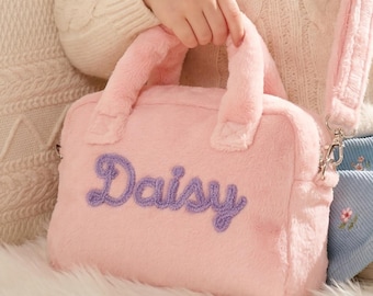 Personalized Plush Handbag for Girls, Custom Name Mini Purse, Kids Crossbody Bag