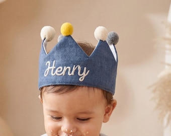 Gepersonaliseerde kroon verjaardag baby, aangepaste naam feesthoedje peuter, aandenken eerste verjaardag