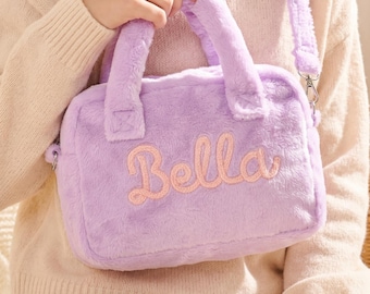 Borsetta in peluche personalizzata per bambine, mini borsetta con nome personalizzato, borsa a tracolla per bambini