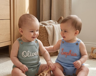 Personalised Knitted Baby Romper: Custom Name Outfit 0–12M