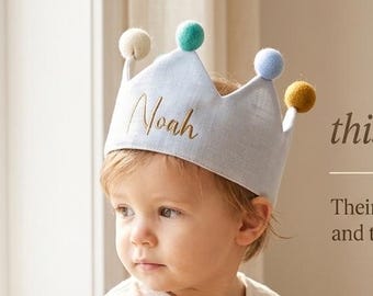 Personalized Baby Birthday Crown, Custom Name Toddler Party Hat, First Birthday Keepsake