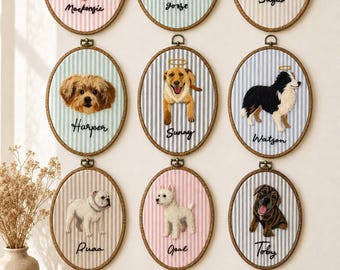 Custom Pet Memorial Felt Hoop, Personalized Photo Portrait, Pet Loss Keepsake