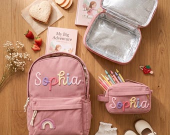 Personalized Corduroy Kids Backpack Set, Custom Name Lunch Bag, Preschool School Bag