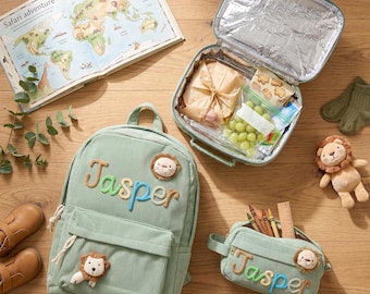 Personalized Corduroy Kids Backpack Set, Custom Name Lunch Bag, Preschool School Bag
