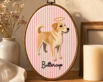 Custom Pet Memorial Felt Hoop, Personalized Photo Portrait, Pet Loss Keepsake