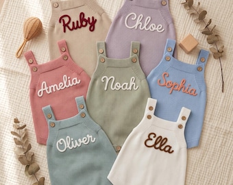 Personalised Knitted Baby Romper: Custom Name Outfit 0–12M
