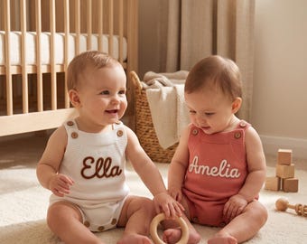 Macacão de tricô personalizado para bebê: Roupa com nome personalizado, tamanhos 0 a 12 meses.