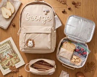 Personalized Corduroy Kids Backpack Set, Custom Name Lunch Bag, Preschool School Bag