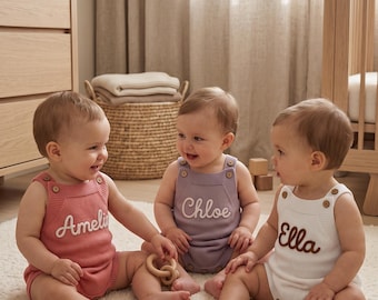 Macacão de tricô personalizado para bebê: Roupa com nome personalizado, tamanhos 0 a 12 meses.