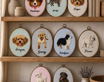 Custom Pet Memorial Felt Hoop, Personalized Photo Portrait, Pet Loss Keepsake