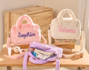 Personalized Plush Handbag for Girls, Custom Name Mini Purse, Kids Crossbody Bag