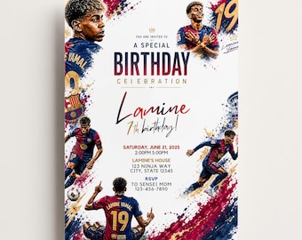 Lamine Yamal Birthday Invitation, Soccer Football Party Invite, FC Barcelona Theme, Printable 7th Birthday Invitation