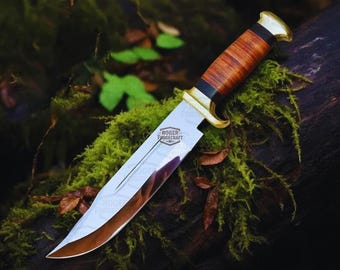 Handmade D2 Steel Bowie Knife – Buffalo Horn, Leather Handle, Personalized Gift