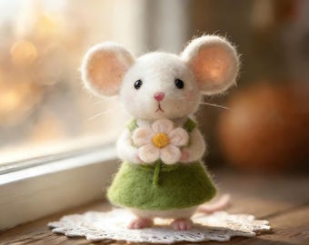 Handmade Needle Felt Mouse Figurine | Various Outfits & Cozy Wool Companion | Cute Desk Decor, Shelf Sitter Gift for Animal Lovers