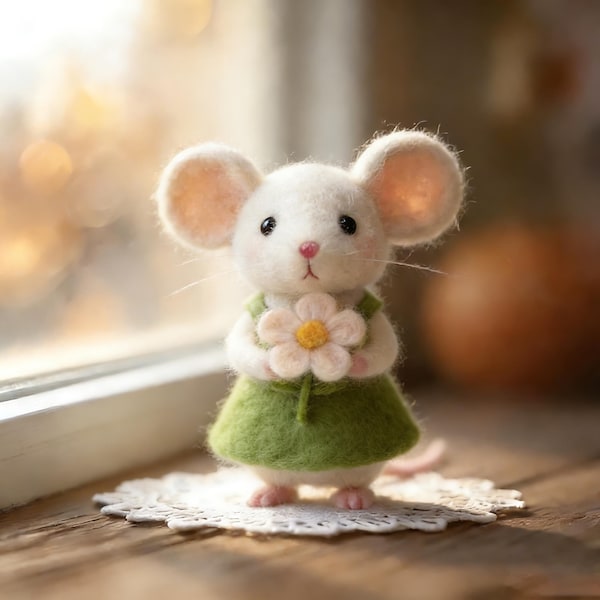 Handmade Needle Felt Mouse Figurine | Various Outfits & Cozy Wool Companion | Cute Desk Decor, Shelf Sitter Gift for Animal Lovers