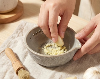 Ceramic Garlic Grater Bowl | Handmade Non-Scratch Kitchen Tool | Garlic Crusher & Herb Stripper | Valentine's Day Gift for Home Cooks