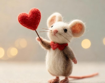 Felt wool mouse Valentine's Day gift decoration, wool ornament,Wool Animal Doll,Handmade Animal Doll,Fun Mouse Ornament,Gift for Relative