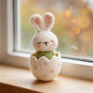 Handmade Needle Felted Bunny in Eggshell Figurine | Wool Felt Art Collectible | Home Decor & Gifting | Unique Handcrafted Art Collectible