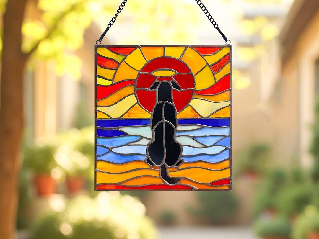 Dog Memorial Stained Glass Suncatcher With Halo, Pet Loss Gift, Rainbow ...